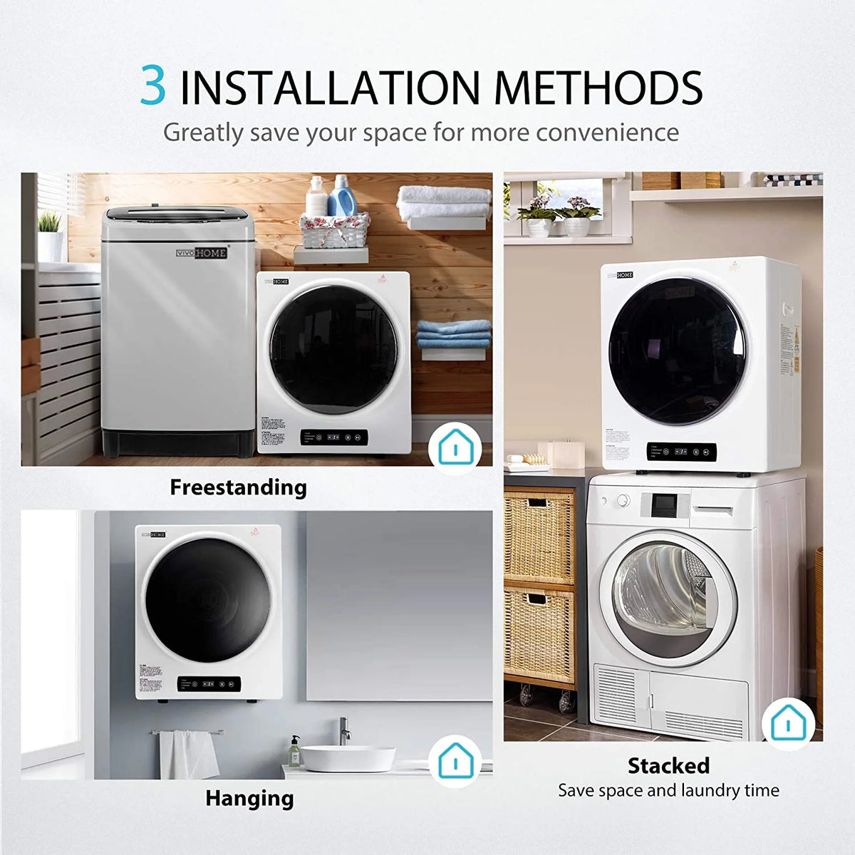 9lbs Portable Front Load Laundry Dryer Machine U219