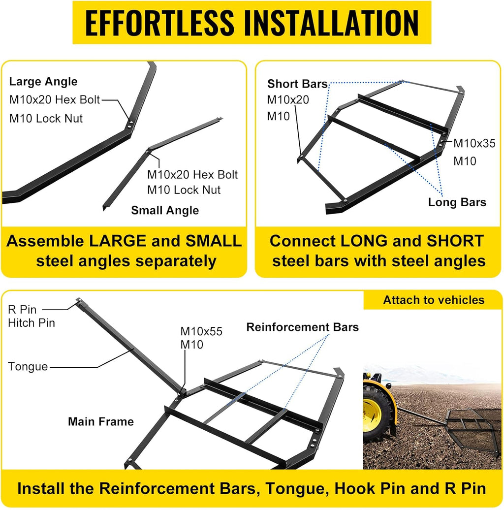 66" Width Tow Behind Steel Driveway Drag Harrow R56538
