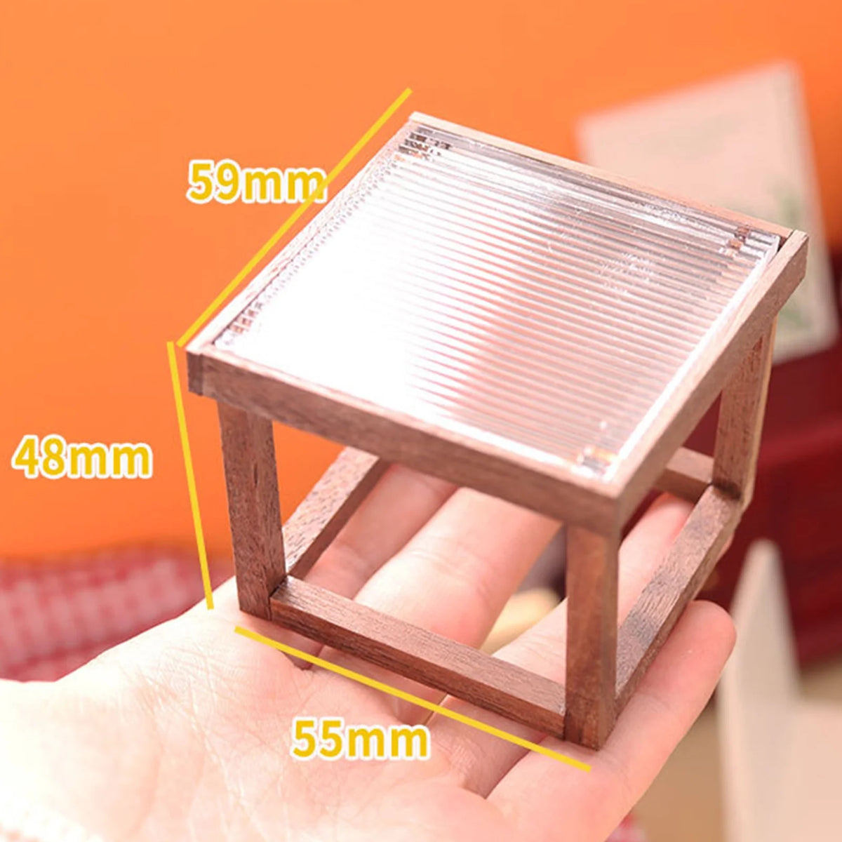 Mini Table Acrylic Black Walnut Wood for 1/12 Doll House J967