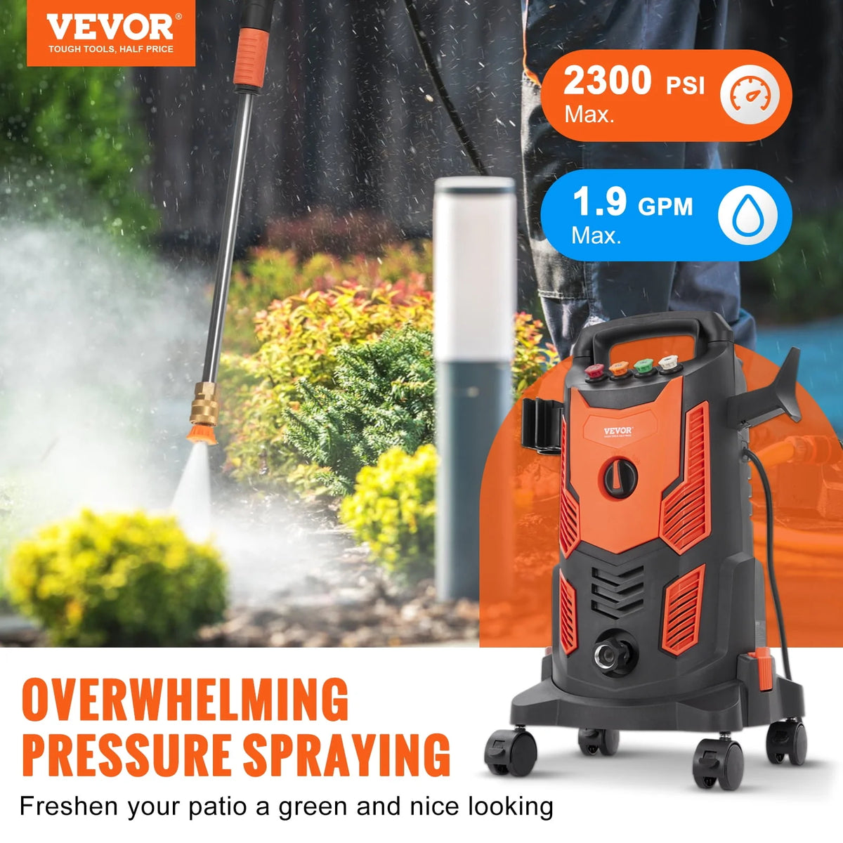 Electric Pressure Washer 2300 PSI 1.9 GPM Cold Water Wheeled N923
