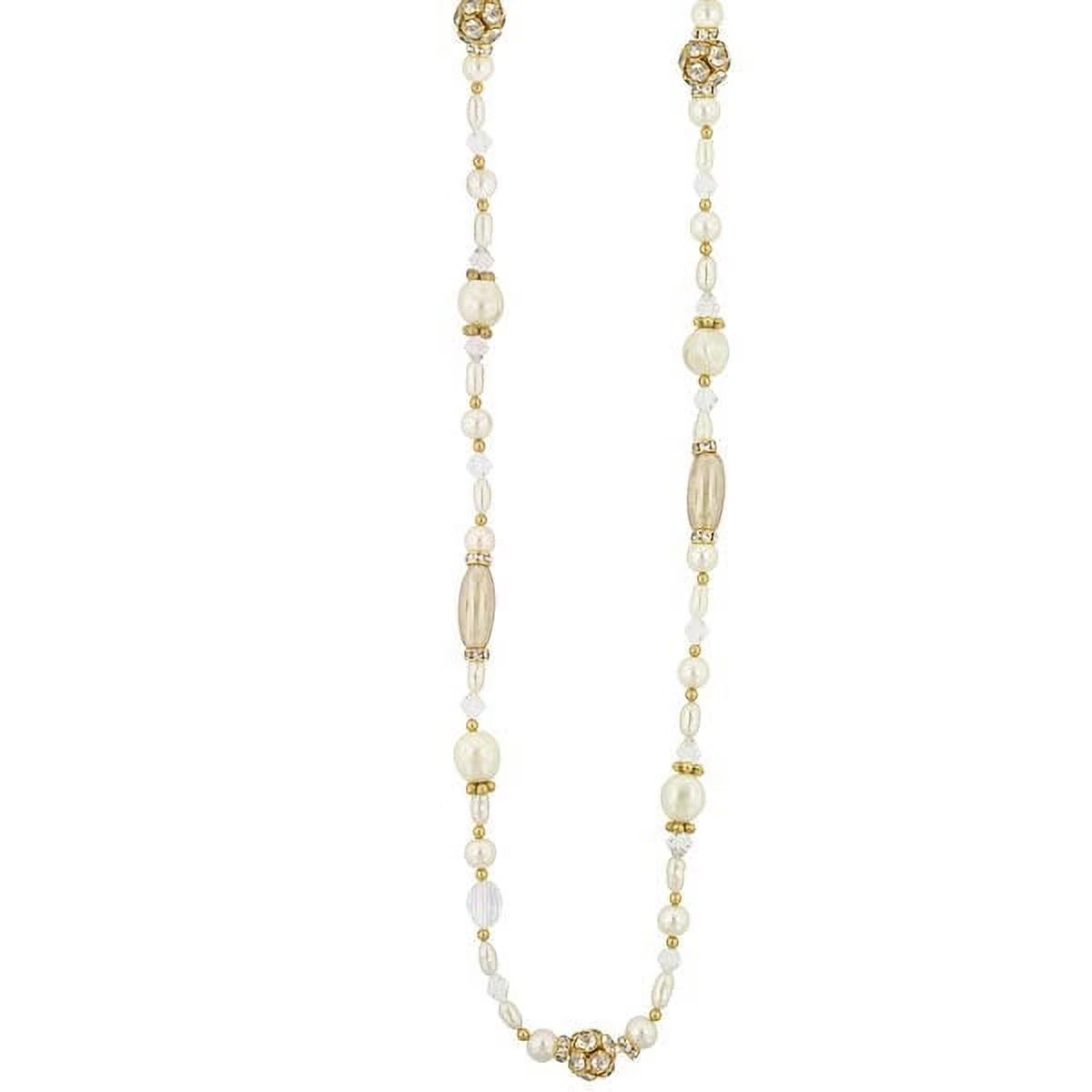 Faux Pearl And Crystal Rope Necklace 38" H8272