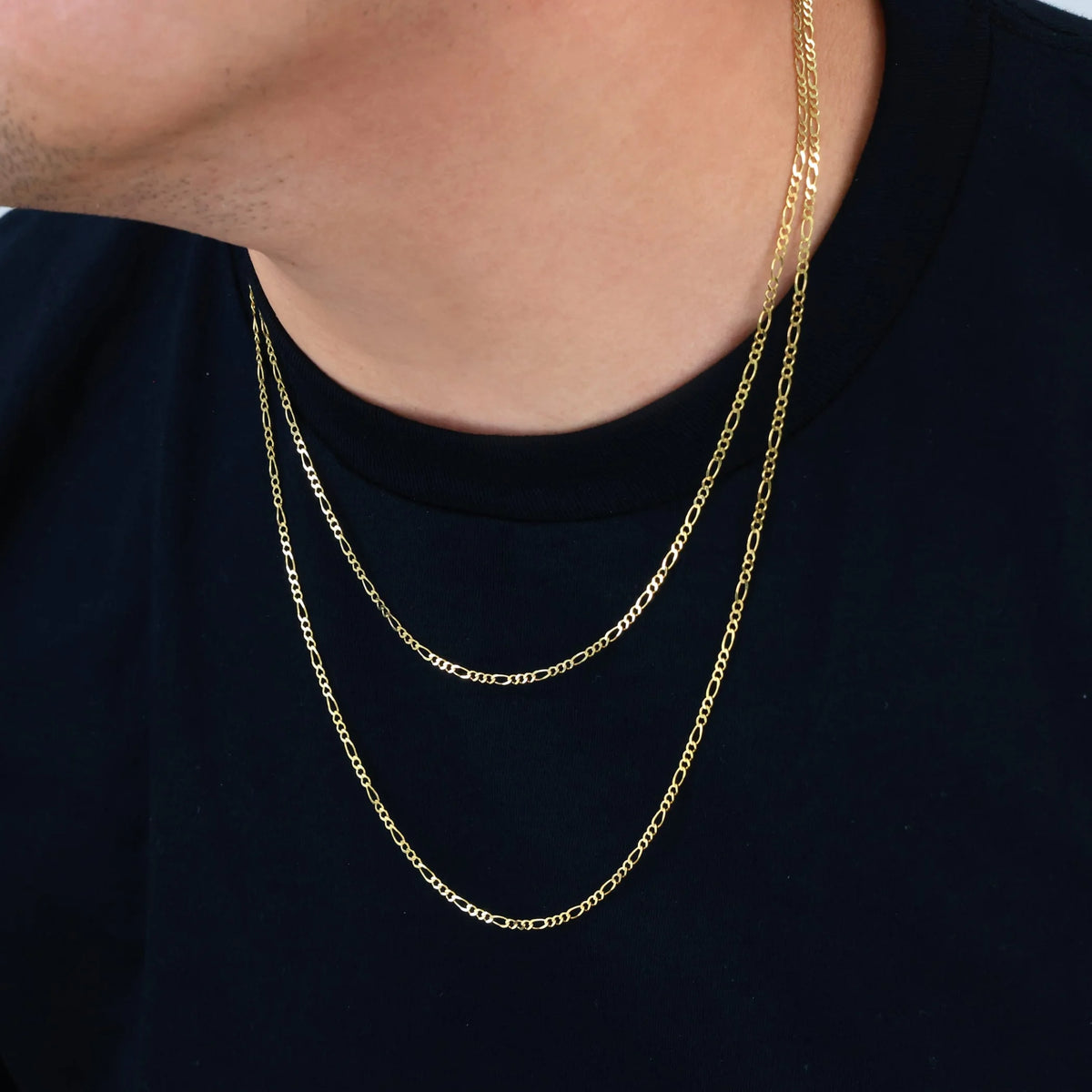 10k Yellow Gold Solid Figaro Chain Link Pendant Necklace 16" - 24" T303959