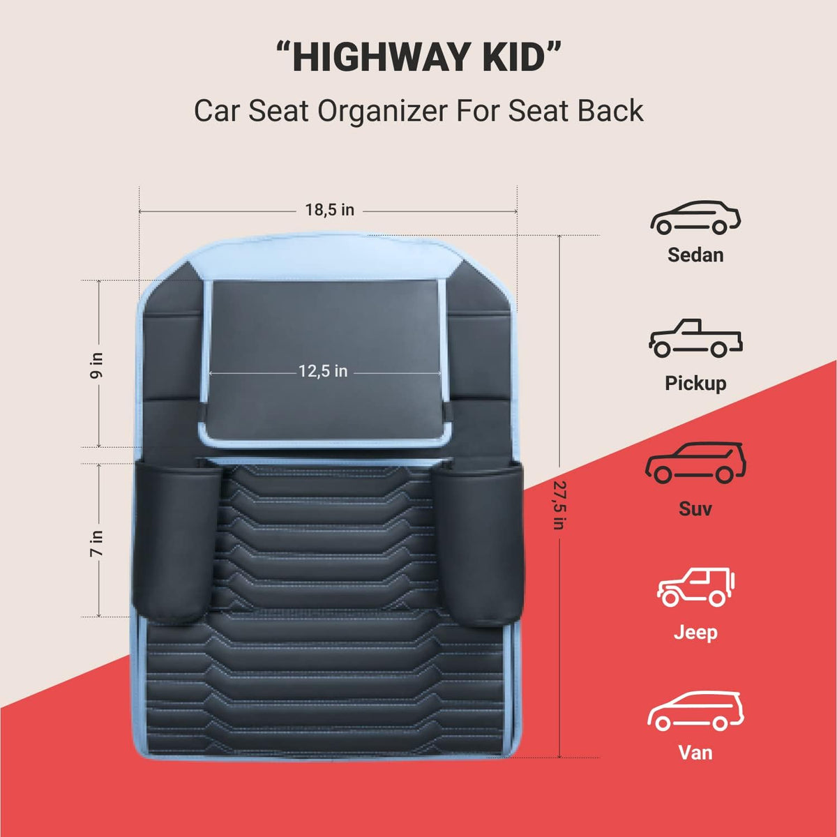Black Navy Blue Pack of 2 Car Seat Organizer C7820