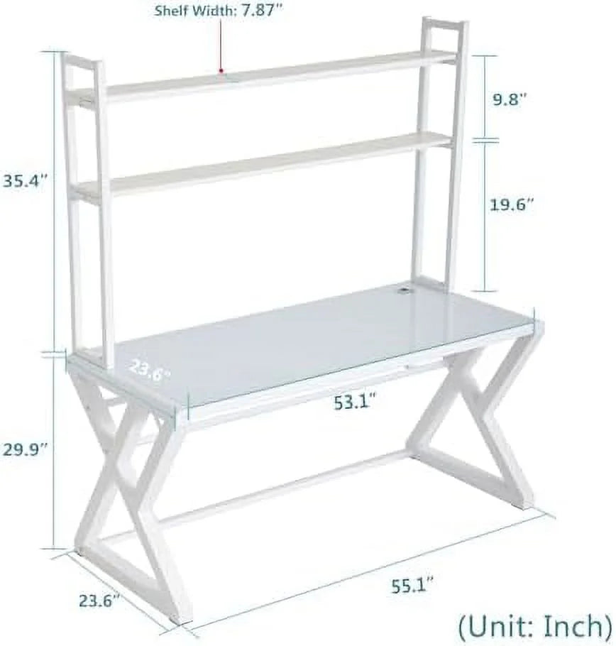 55.1 Inch Computer Desk with Tempered Glass Desktop and Metal Frame G223