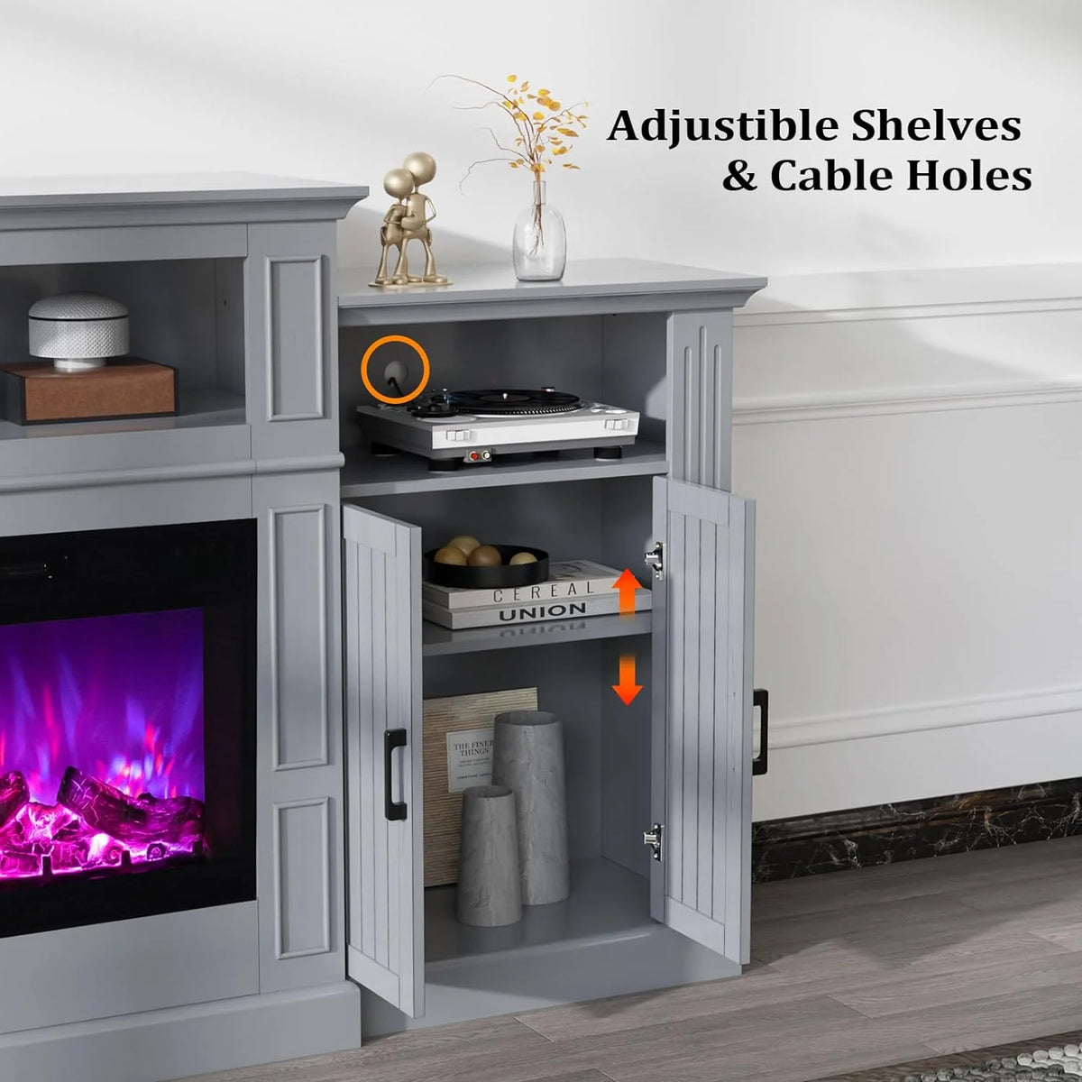 Electric Fireplace with Mantel, 79 inches Fireplace TV Stand Media Console Entertainment Center, Gray H289825