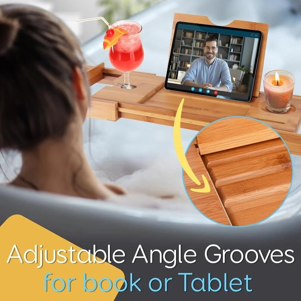Natural Bamboo Bathtub Caddy with Adjustable Length V3583