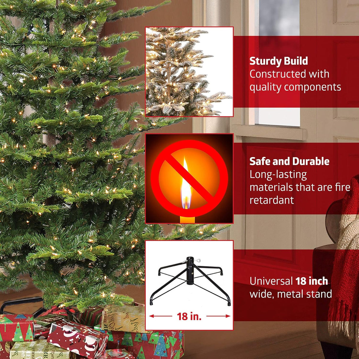 7.5 Foot Pre-Lit Slim Fraser Fir Artificial Christmas Tree with 500 Clear Lights, Green M881448