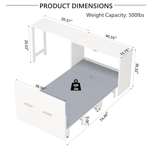 White Twin Folding Murphy Bed with Mattresses and Desk B925