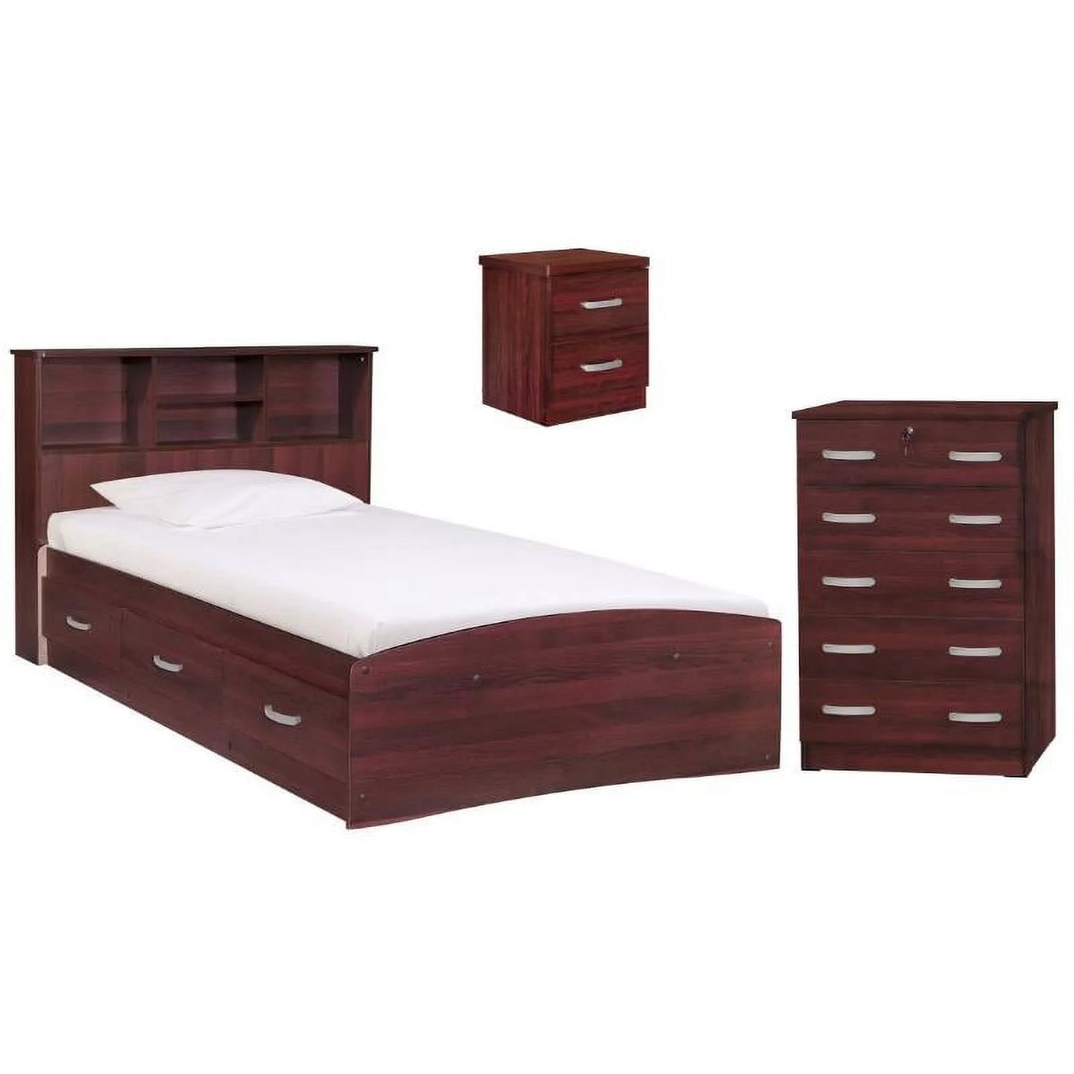 3-Piece Set with Twin Bed Dresser with Lock and Nightstand in Black D854