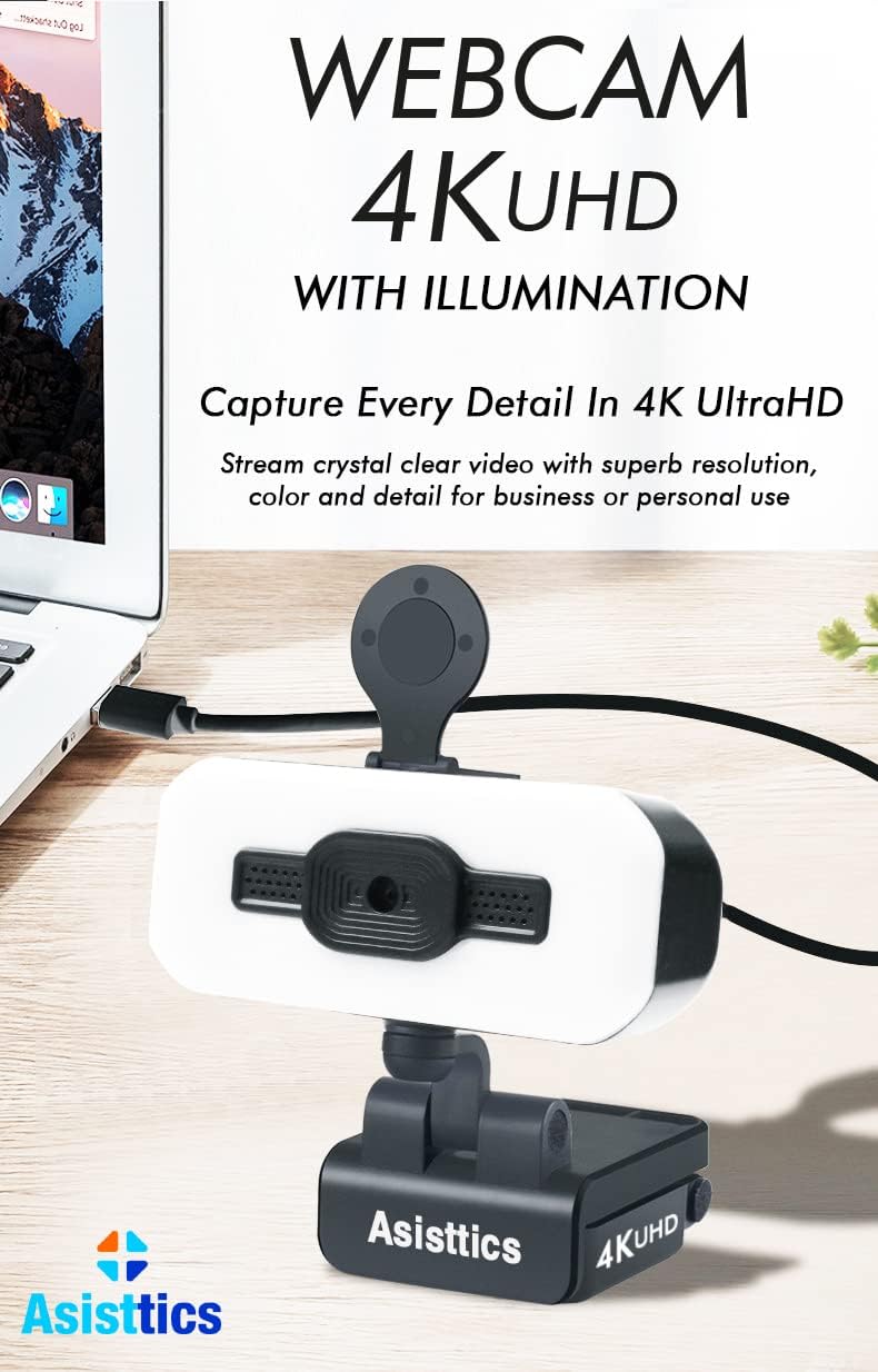 4K Webcam with Microphone and Ring Light L193