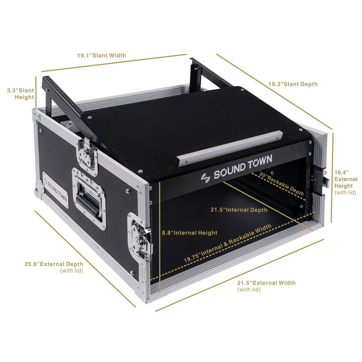 4U PA Rack Case with 11U Slant Mixer Top, 20 Rackable Depth, 4-Space Size D1113