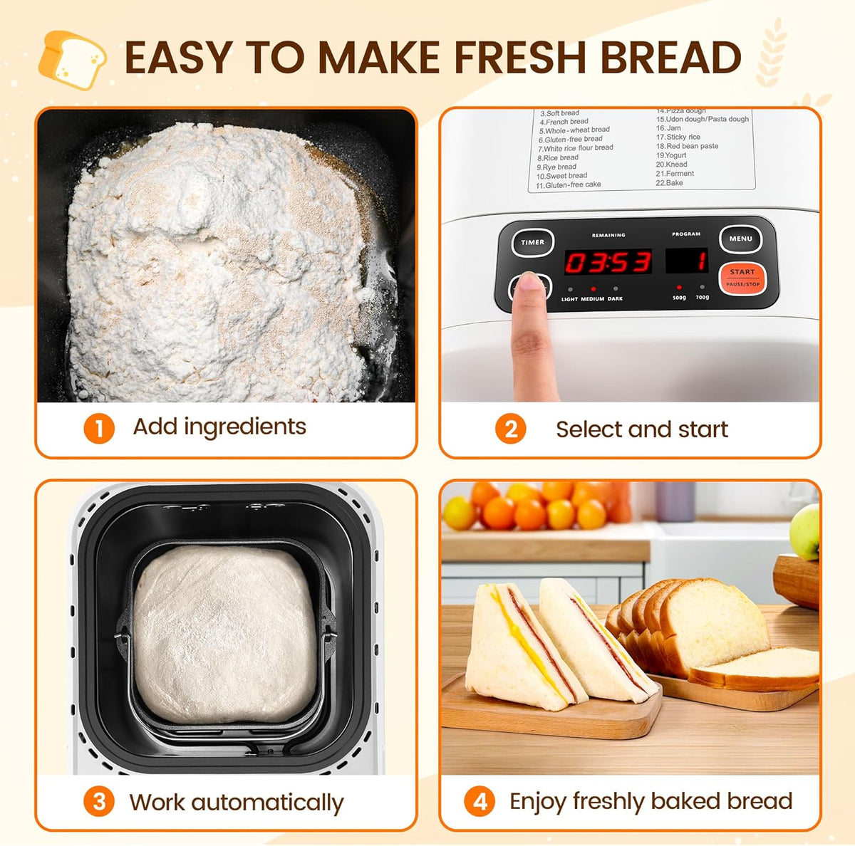 Compact Automatic Bread Maker Machine, 1LB/1.5LB, White L72646