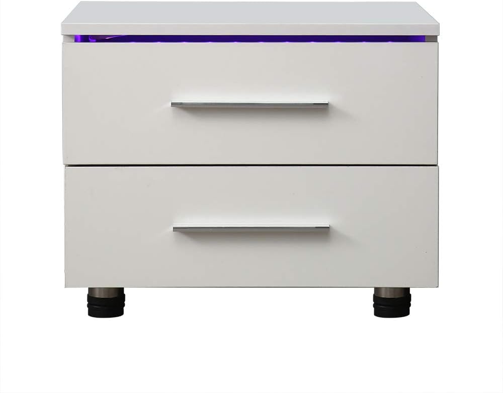 White High Gloss LED Nightstand with 2 Drawers G9696