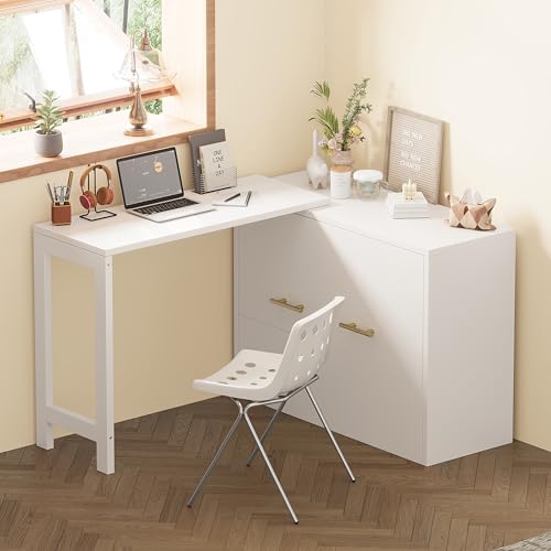 White Twin Folding Murphy Bed with Mattresses and Desk B925