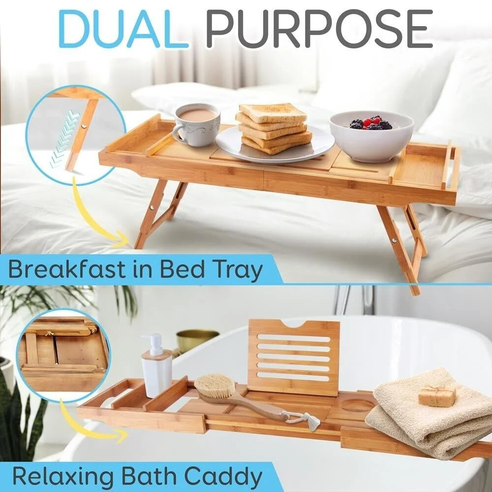Natural Bamboo Bathtub Caddy with Adjustable Length V3583