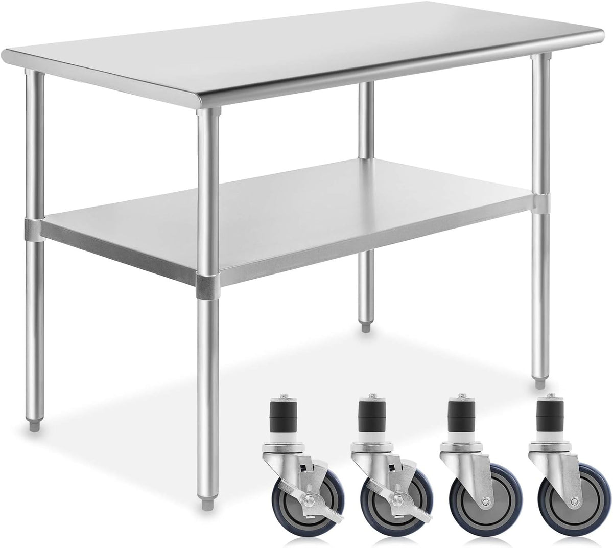 Stainless Steel Commercial Work Table with 4 Casters 48 in. x 24 in. J28296
