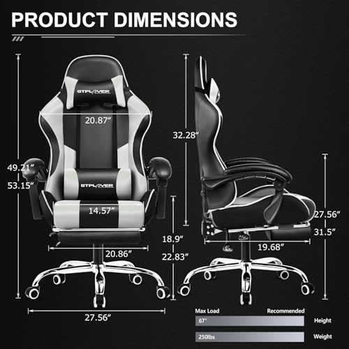 White Gaming Chair with Footrest and Lumbar Support F19889