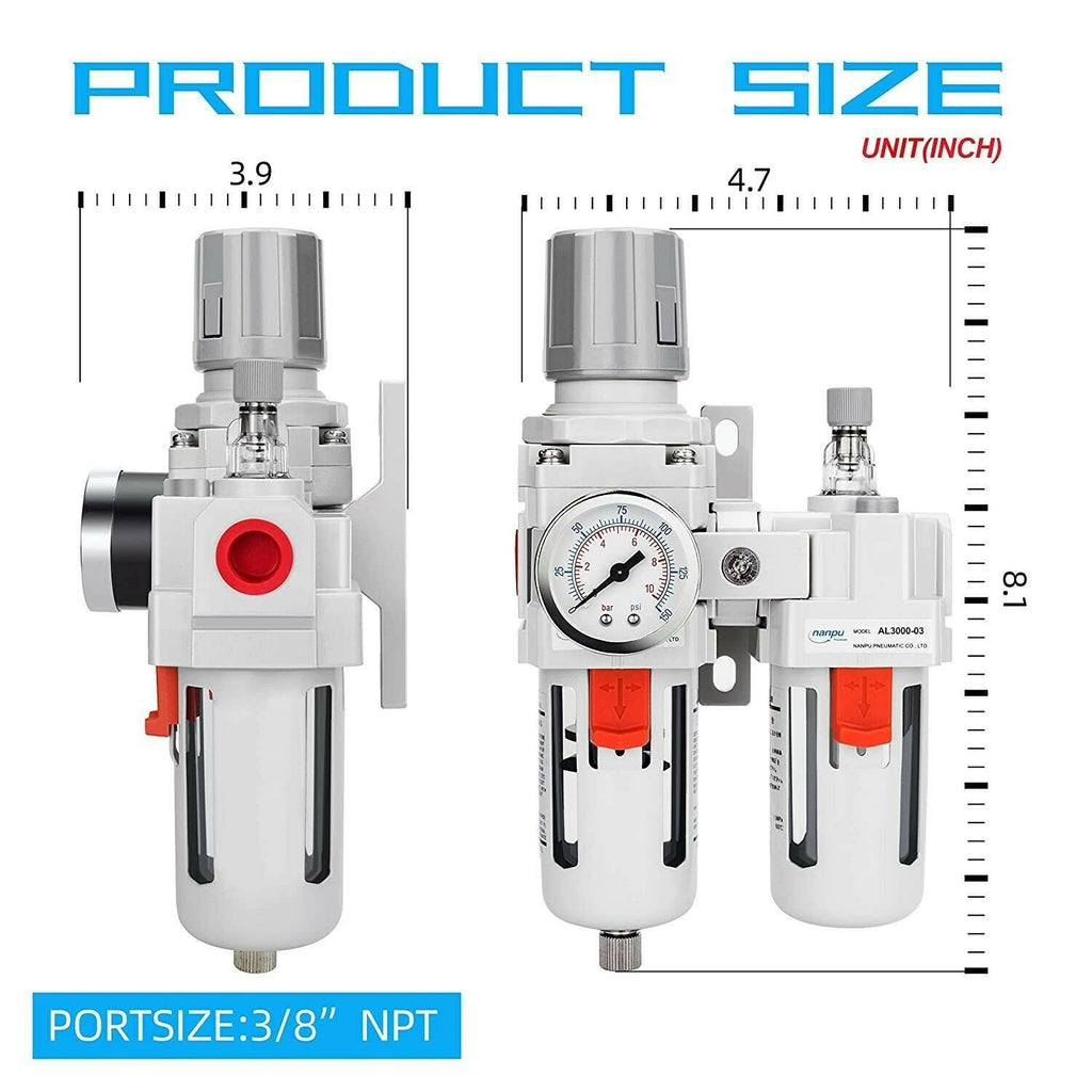 3/8x22 NPT Compressed Air Filter Regulator Lubricator Combo I8675
