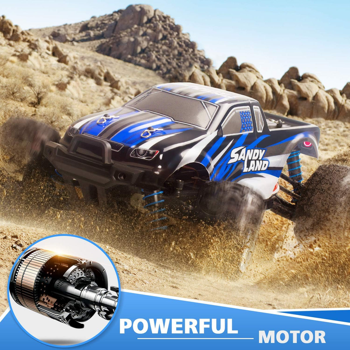 Remote Control Off Road Monster Truck 1:18 Scale 4WD Blue U4714