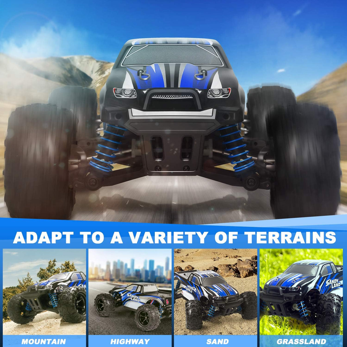 Remote Control Off Road Monster Truck 1:18 Scale 4WD Blue U4714