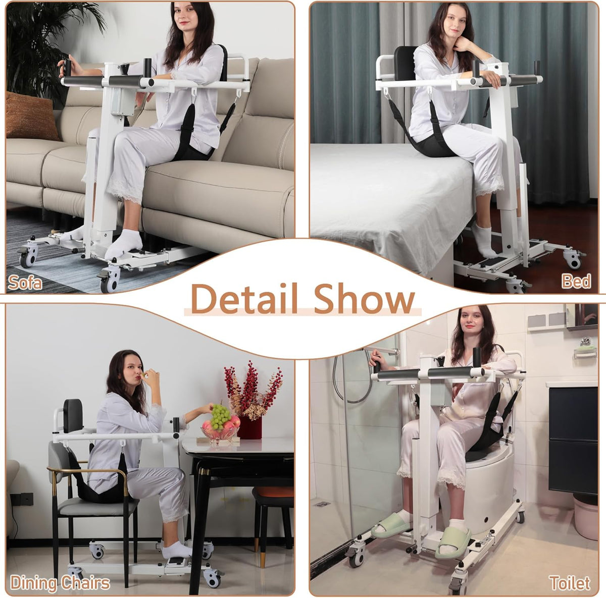 White Foldable Electric Patient Lift Transfer Chair with Adjustable Base S86953