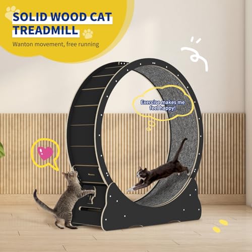 Solid Wood Cat Exercise Wheel with 2 Anti-Scratch Pads K98643