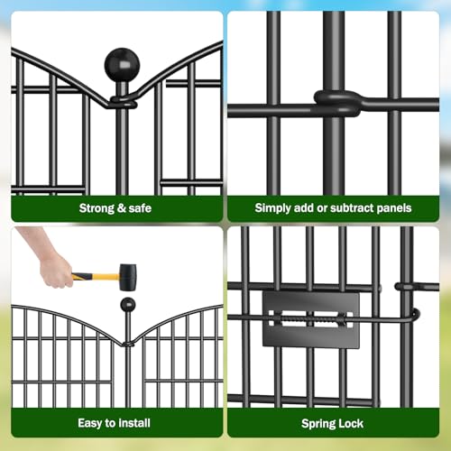 10 Panels No Dig Decorative Garden Fence 40 in x 23.6 ft Rustproof Metal Fencing L570