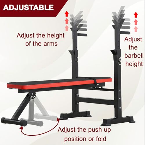 Adjustable Weight Bench with Squat Rack 660lbs Foldable N806576