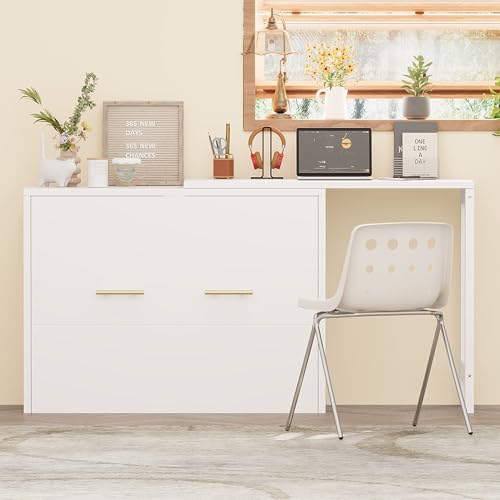 White Twin Folding Murphy Bed with Mattresses and Desk B925