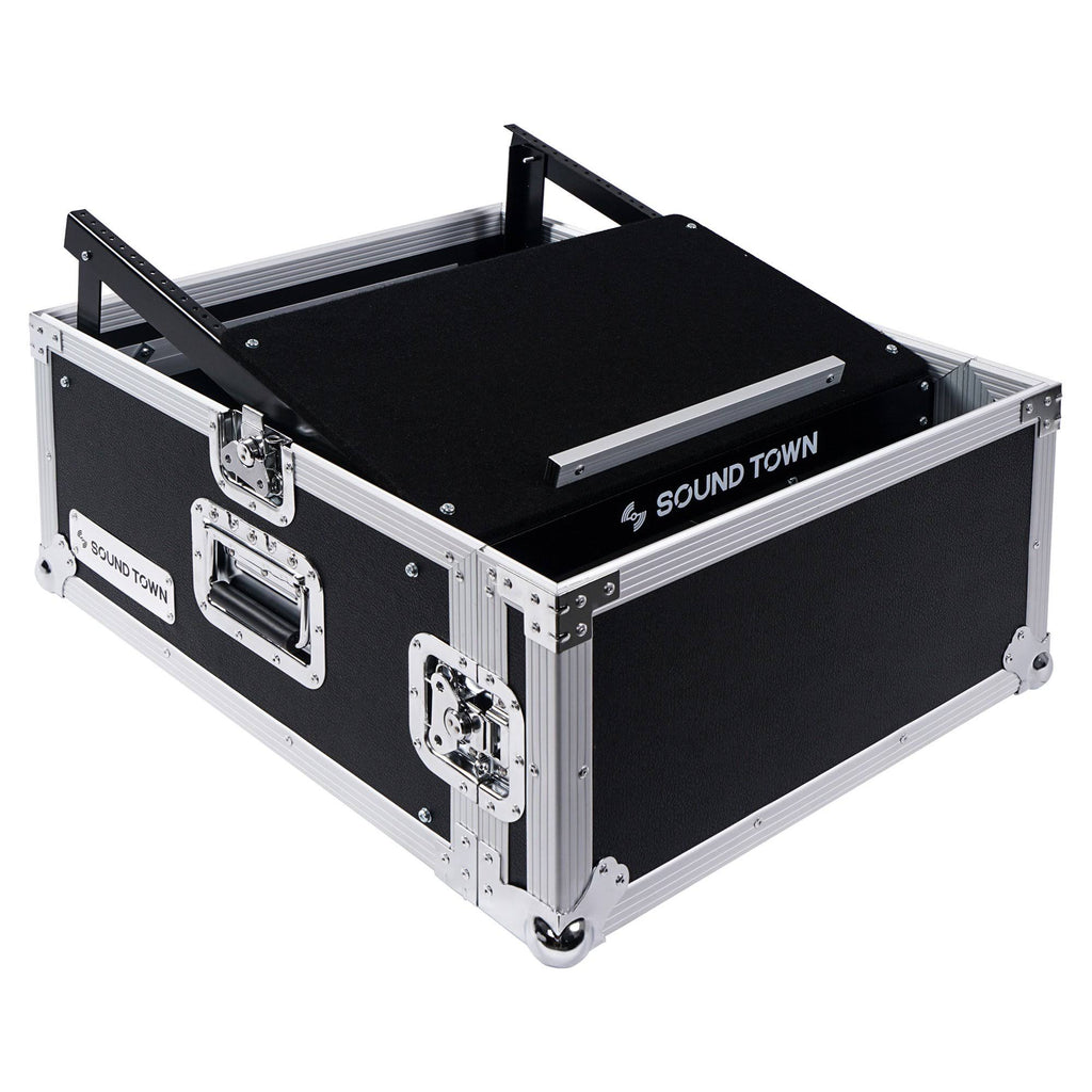 4U PA Rack Case with 11U Slant Mixer Top, 20 Rackable Depth, 4-Space Size D1113