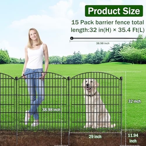 10 Panels No Dig Decorative Garden Fence 40 in x 23.6 ft Rustproof Metal Fencing L570