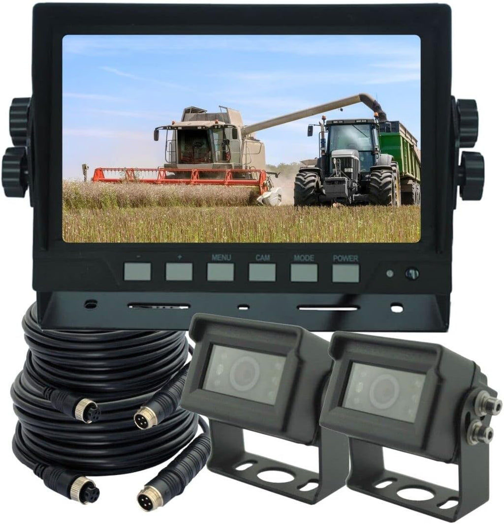 Wired Dual Backup Camera Kit, 7 LCD Monitor, IP69K Waterproof Rear View Camera O762883