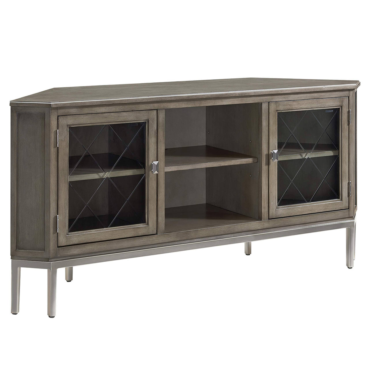Gray Corner TV Stand with Metal Base M2357