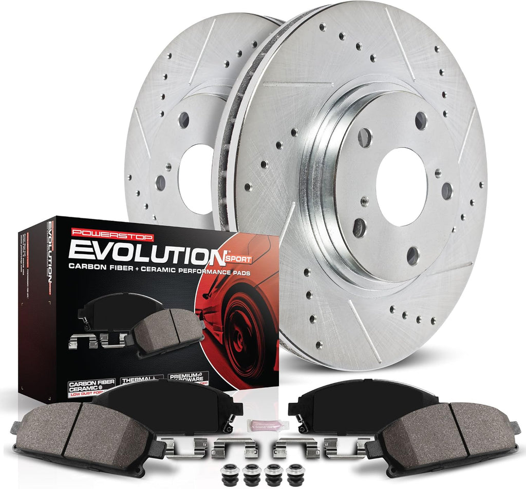 Front Z23 Carbon Fiber Brake Pads with Drilled & Slotted Brake Rotors Kit A8591