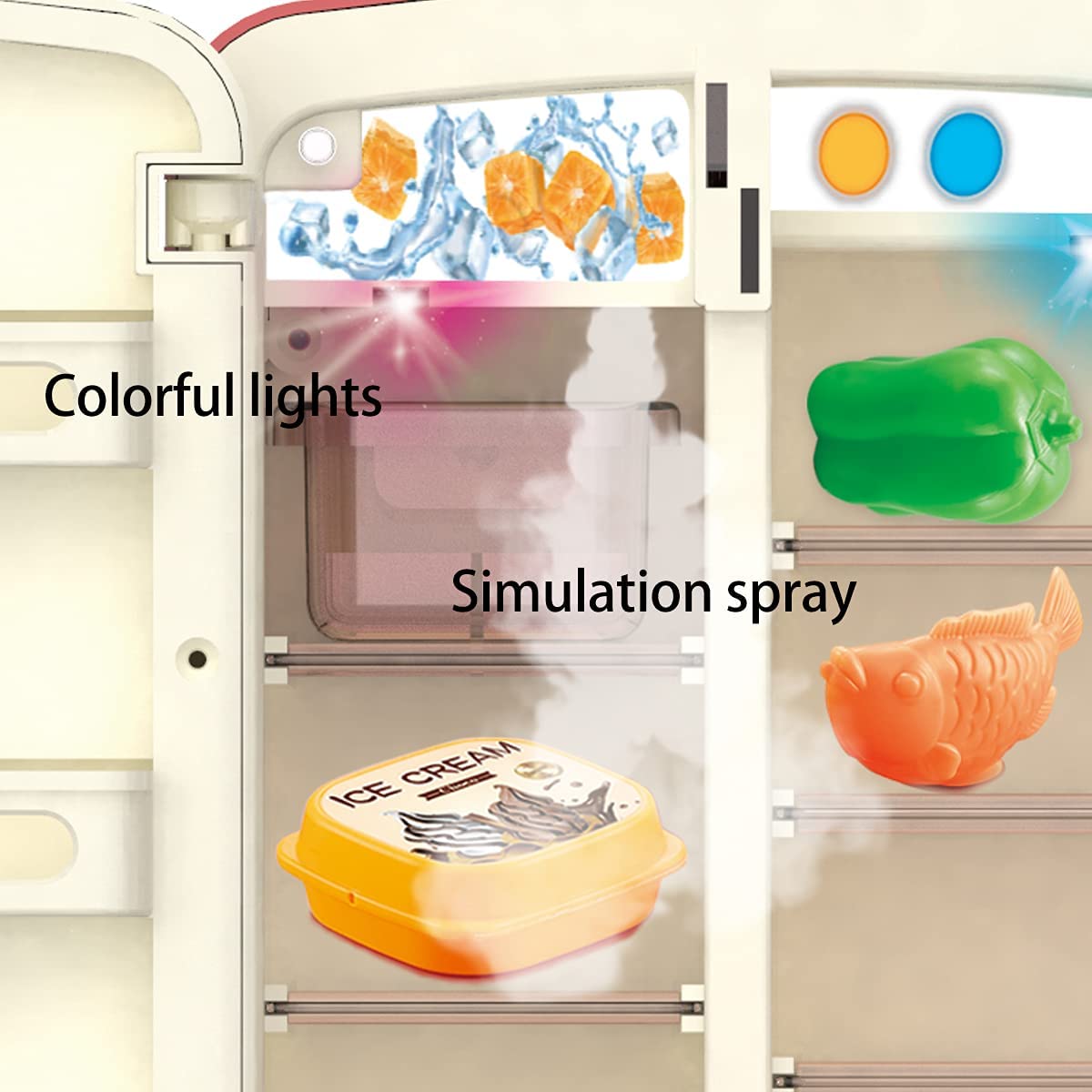 Kids Kitchen Toys Fridge Refrigerator Play Kitchen Set with Accessories Music and Light M73504
