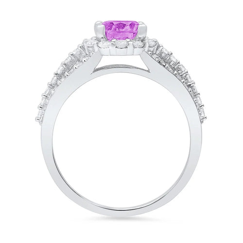 18k White Gold Halo Ring with Round Cut Simulated Alexandrite K608131