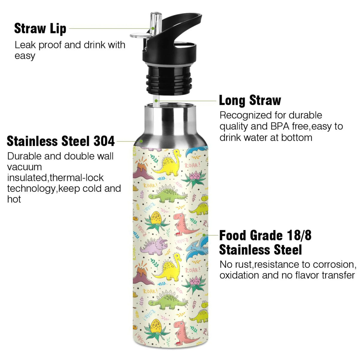 Stainless Steel Insulated Water Bottle with Straw Lid D79583