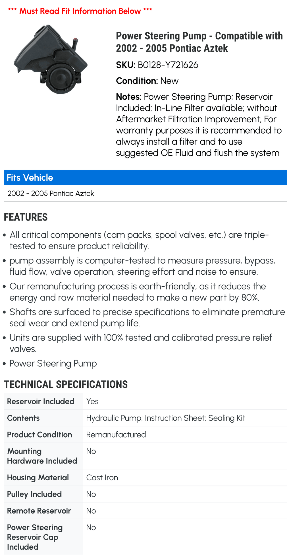 Power Steering Pump Y454320