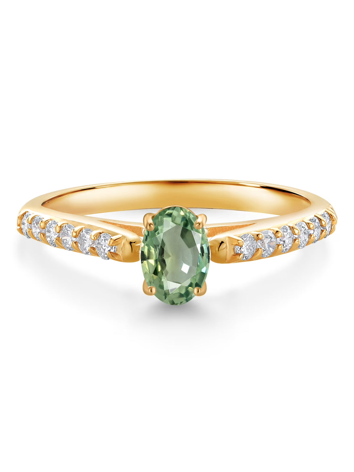 10K Yellow Gold Green Sapphire Engagement Ring (0.73 Cttw, Oval 6X4MM) J7560