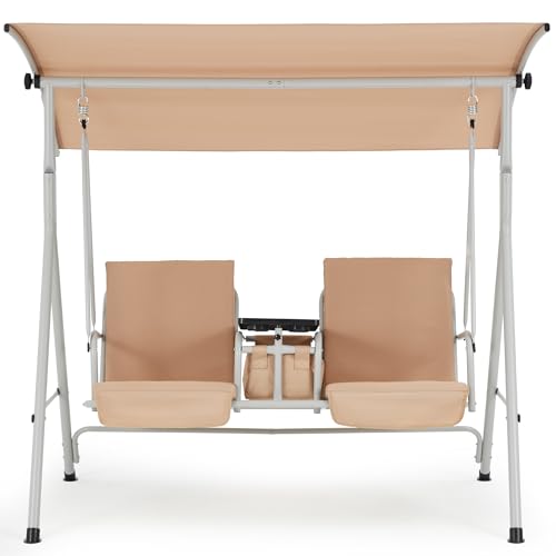 2 Seat Outdoor Porch Swing with Adjustable Canopy and Cushions C3328
