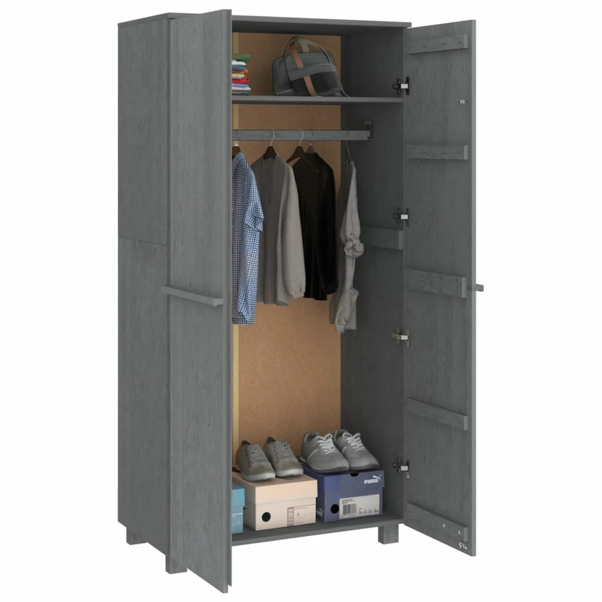 Dark Gray Solid Wood Pine Wardrobe X7515