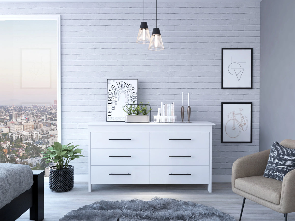 White 6 Drawer Wood Dresser L617