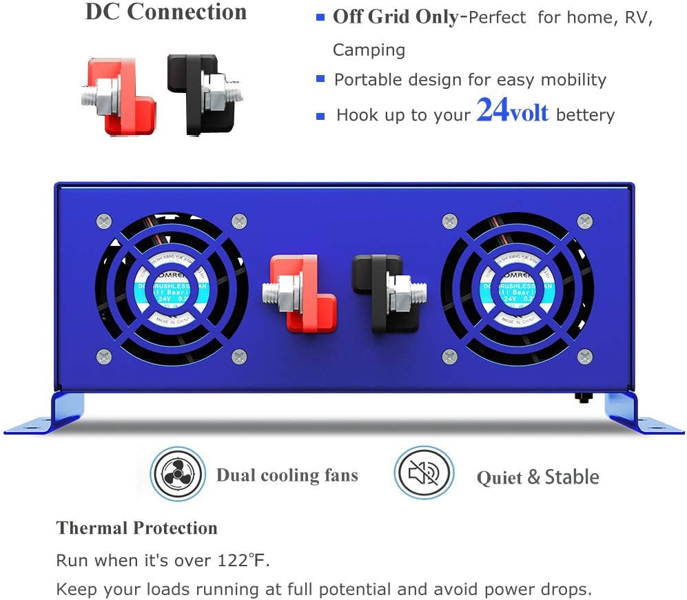2500W Pure Sine Wave Power Inverter 24V to 110V 120V with 15ft Remote Switch L4173