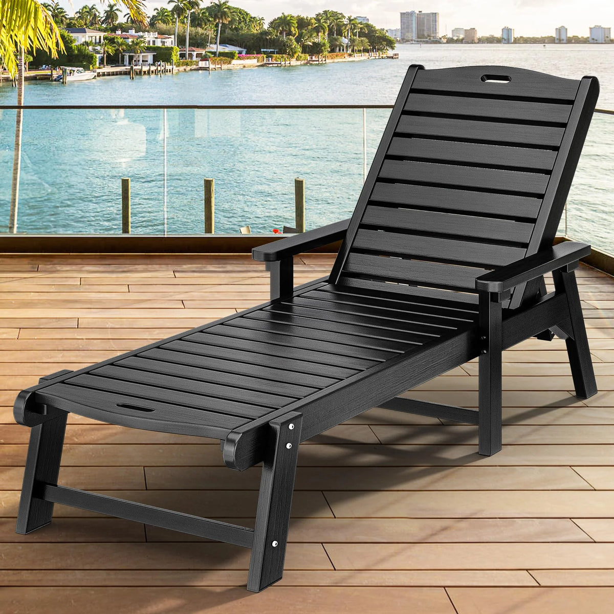 Black Adjustable Resin Outdoor Chaise Lounge Chair D814