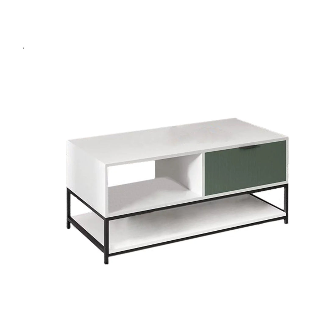 Vintage Wood Coffee Table with Shelves and Drawer Y775