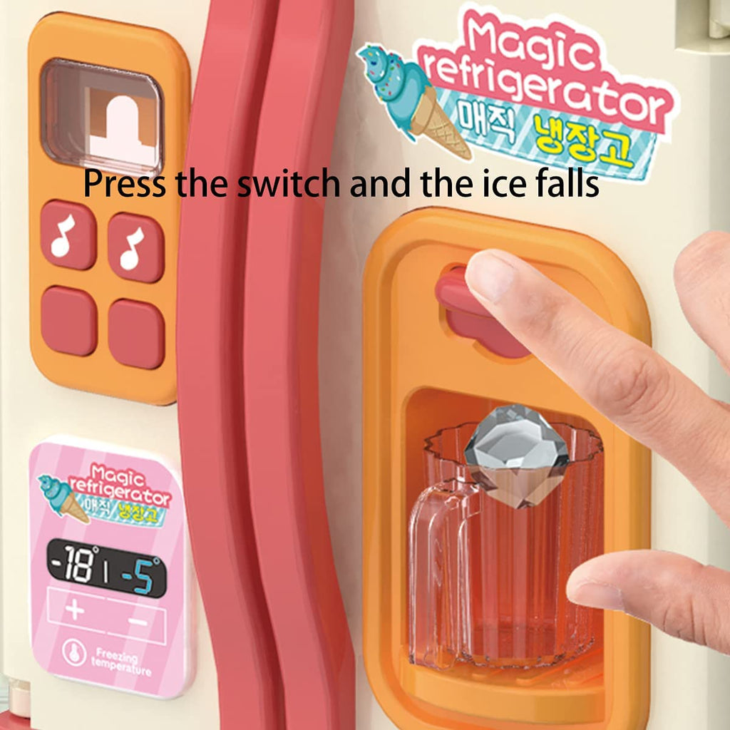 Kids Kitchen Toys Fridge Refrigerator Play Kitchen Set with Accessories Music and Light M73504