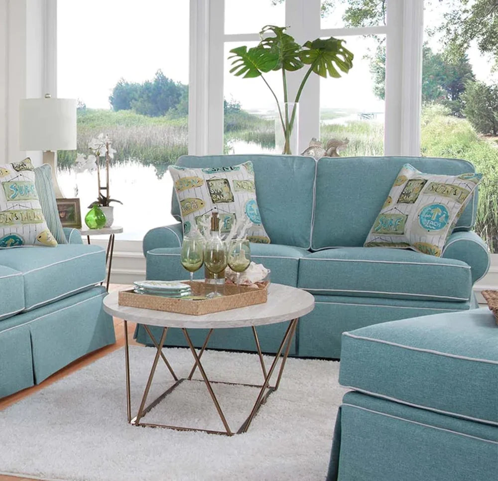 Aqua Loveseat with Four Accent Pillows N87058