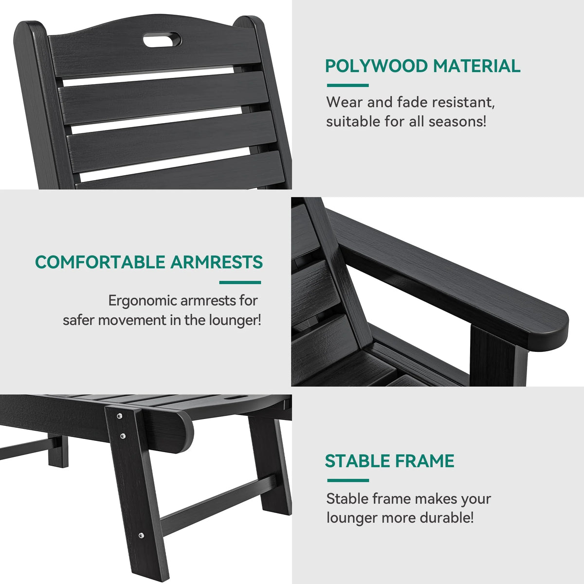 Black Adjustable Resin Outdoor Chaise Lounge Chair D814