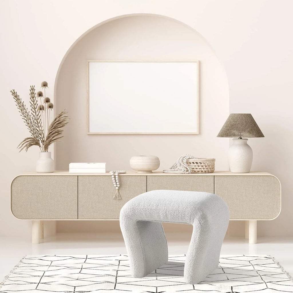 Boucle Vanity Stool with Wooden Legs B577