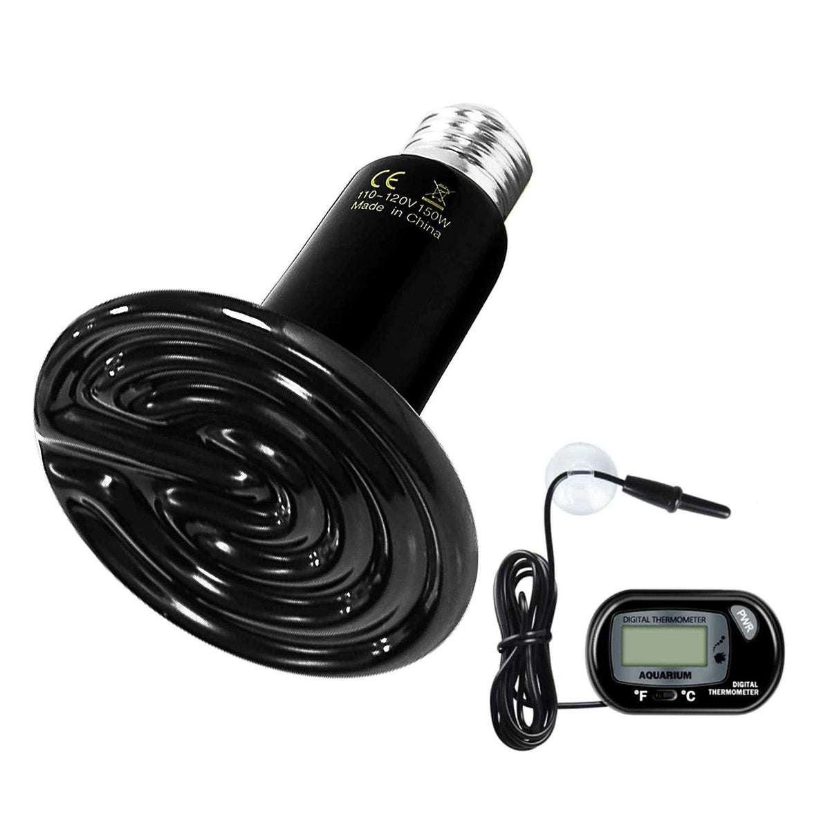 Ceramic Heat Emitter Reptile Heat Lamp with Digital-Thermometer B66718